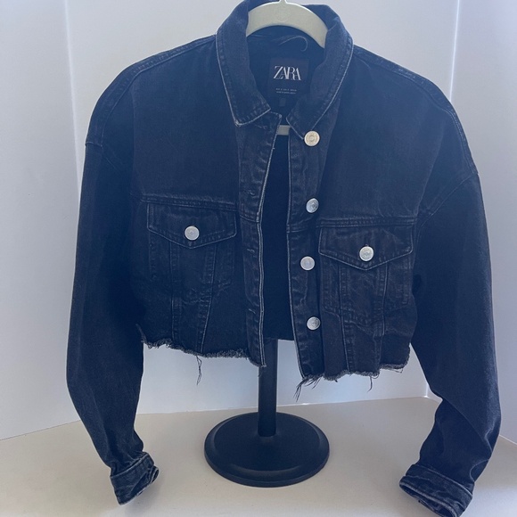 ZARA black cropped jean jacket, oversized fit, size S - Picture 1 of 10